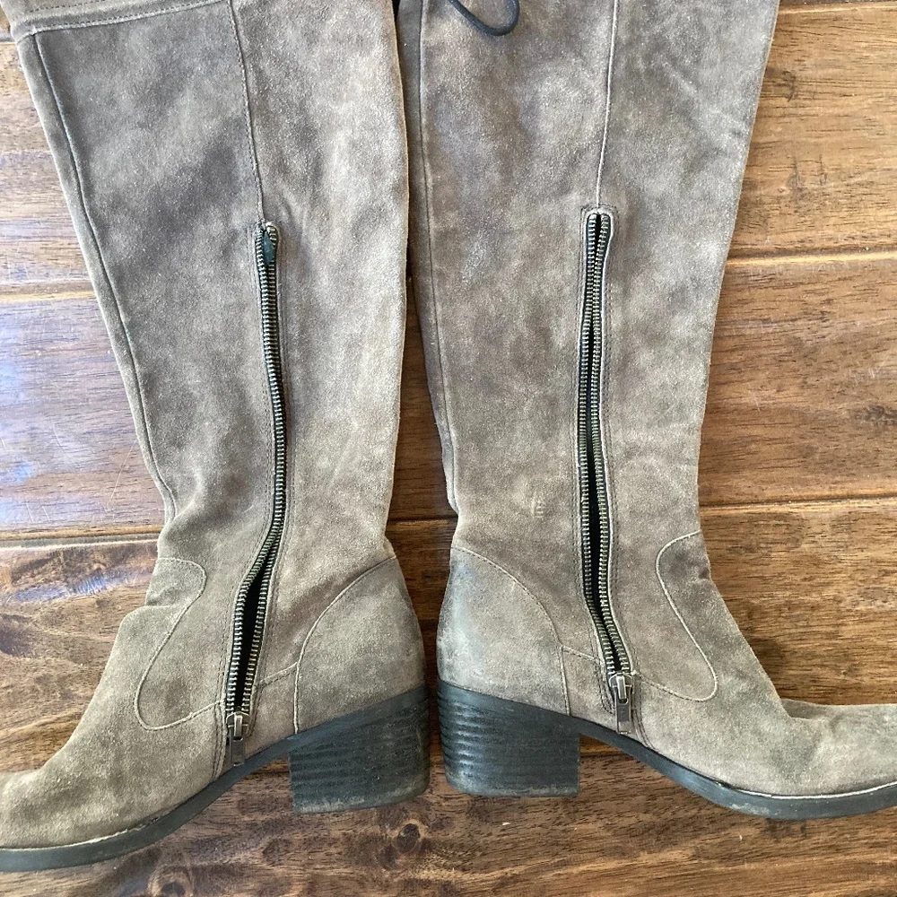 Born Gallinara Boots Women 9 Gray Brown Suede Over the Knee Tall Riding Lace Up